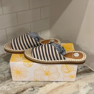Yellow Box Navy and Cream Espadrille Slides